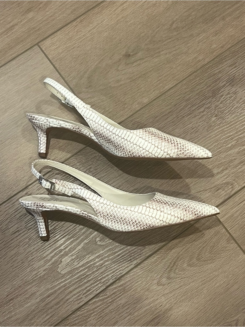 Franco Sarto Kate White Snake-Embossed Slingback Heels Size 7 - Picture 3 of 13